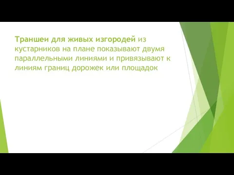 Траншеи для живых изгородей из кустарников на плане показывают двумя параллельными