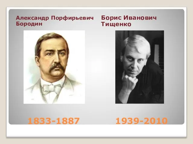 1833-1887 1939-2010 Александр Порфирьевич Бородин Борис Иванович Тищенко
