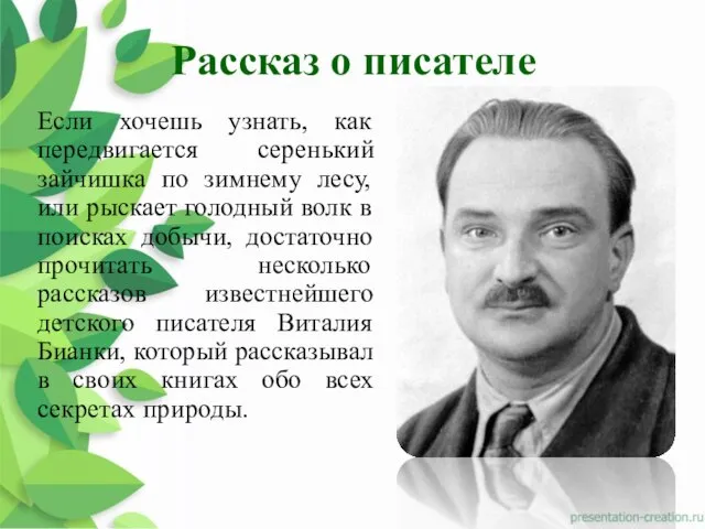 Рассказ о писателе Если хочешь узнать, как передвигается серенький зайчишка по