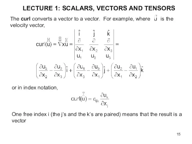 LECTURE 1: SCALARS, VECTORS AND TENSORS The curl converts a vector