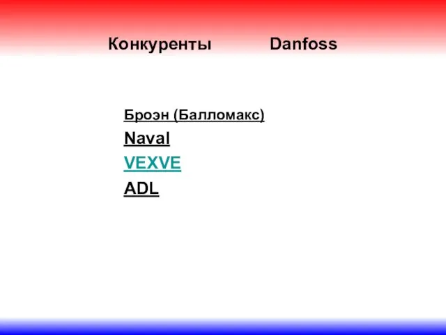 Конкуренты Danfoss Броэн (Балломакс) Naval VEXVE ADL