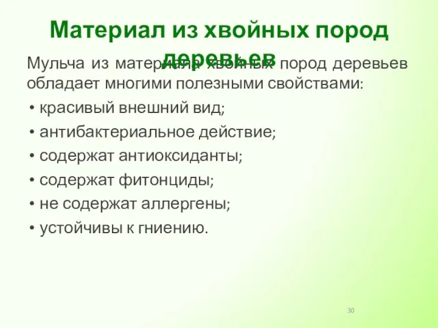 Мульча из материала хвойных пород деревьев обладает многими полезными свойствами: красивый