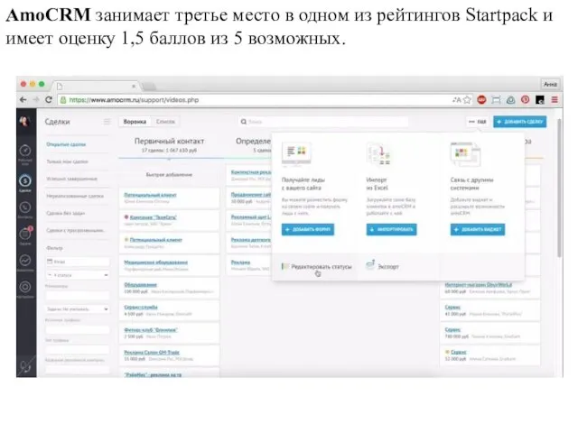 AmoCRM занимает третье место в одном из рейтингов Startpack и имеет