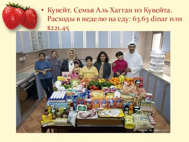 Кувейт. Семья Аль Хагган из Кувейта. Расходы в неделю на еду: 63.63 dinar или $221.45