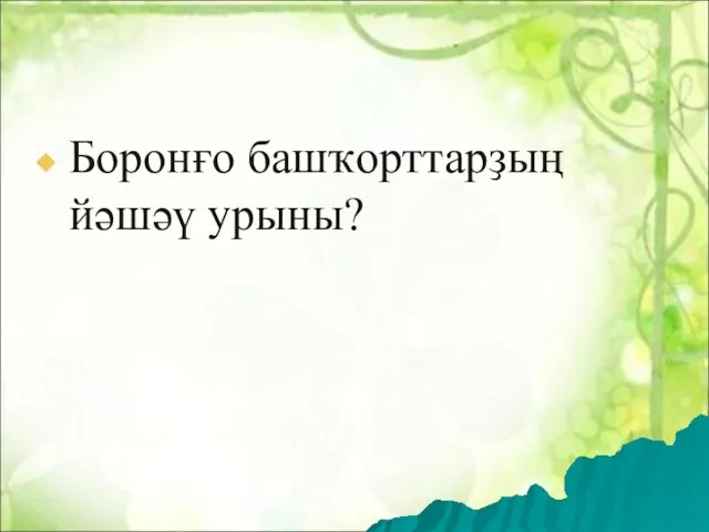 Боронғо башҡорттарҙың йәшәү урыны?