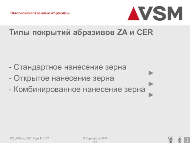 Типы покрытий абразивов ZA и CER - Стандартное нанесение зерна -