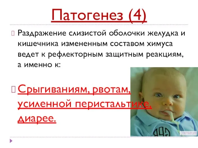 Патогенез (4) Раздражение слизистой оболочки желудка и кишечника измененным составом химуса