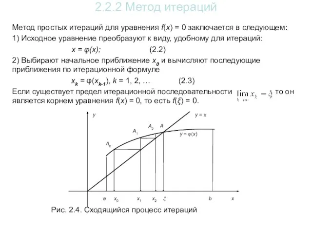 2.2.2 Метод итераций Метод простых итераций для уравнения f(x) = 0