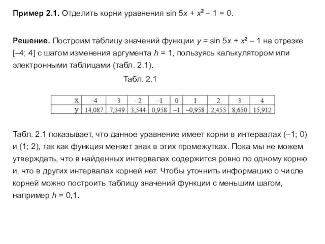 Пример 2.1. Отделить корни уравнения sin 5x + x2 – 1