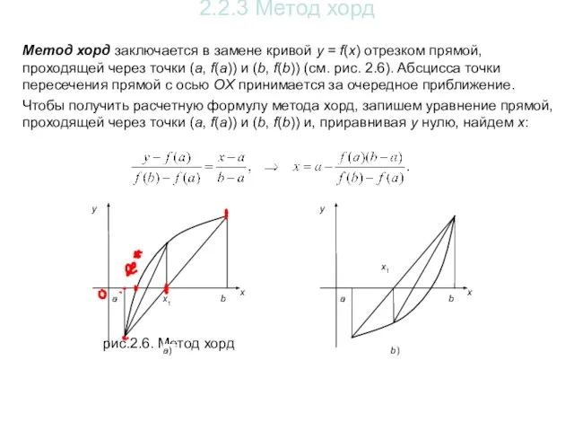 2.2.3 Метод хорд Метод хорд заключается в замене кривой y =