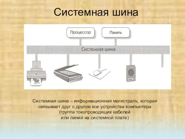 Системная шина Системная шина – информационная магистраль, которая связывает друг с