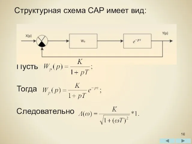 Структурная схема САР имеет вид: Пусть Тогда Следовательно