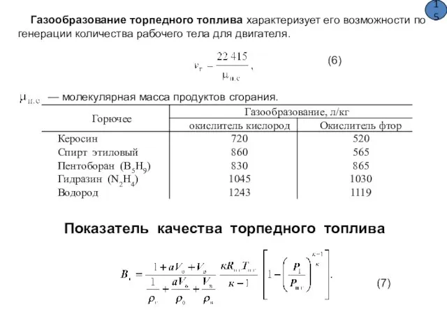 Газообразование торпедного топлива характеризует его возможности по генерации количества рабочего тела