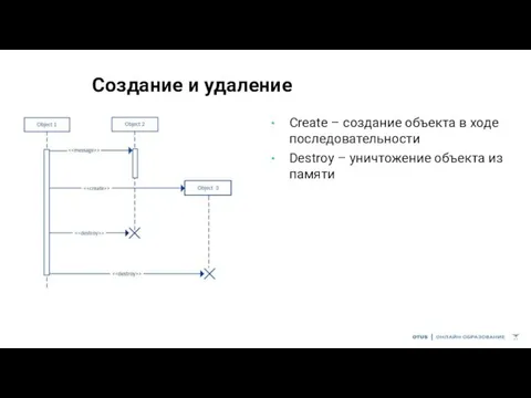 Создание и удаление Create – создание объекта в ходе последовательности Destroy – уничтожение объекта из памяти