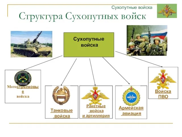 Структура Сухопутных войск Сухопутные войска Сухопутные войска Мотострелковые войска Танковые войска