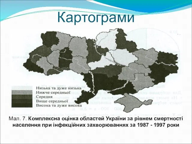 Картограми Мал. 7. Комплексна оцінка областей України за рівнем смертності населення