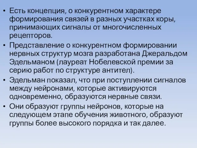 Есть концепция, о конкурентном характере формирования связей в разных участках коры,