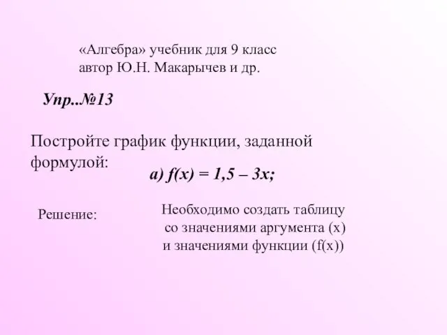 «Алгебра» учебник для 9 класс автор Ю.Н. Макарычев и др. Упр..№13