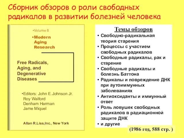 Сборник обзоров о роли свободных радикалов в развитии болезней человека Темы