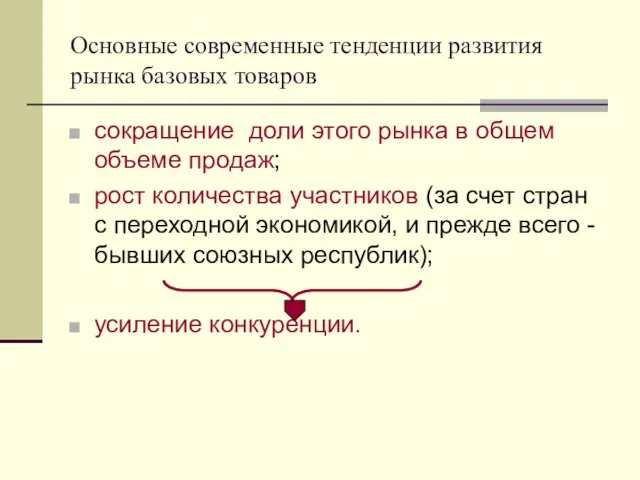 Основные современные тенденции развития рынка базовых товаров сокращение доли этого рынка