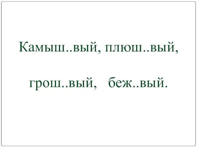 Камыш..вый, плюш..вый, грош..вый, беж..вый.