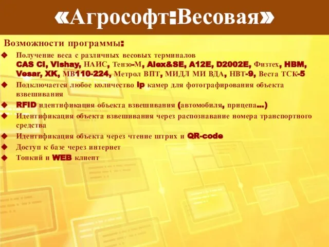 Возможности программы: Получение веса с различных весовых терминалов CAS CI, Vishay,