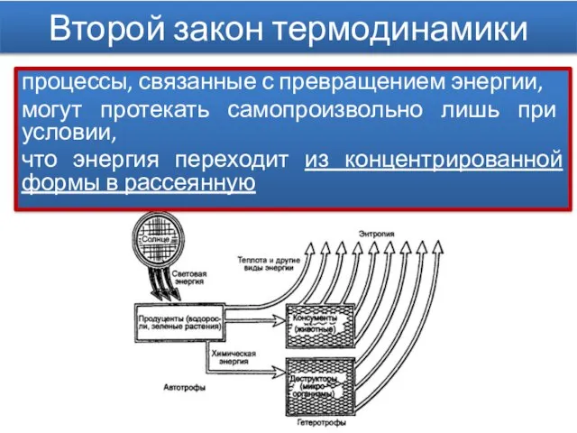 Второй закон термодинамики Закон энтропии – в замкнутой экосистеме энтропия будет