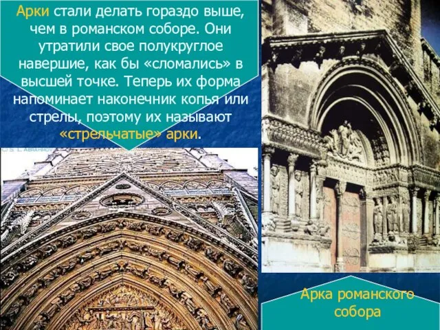 Арки стали делать гораздо выше, чем в романском соборе. Они утратили