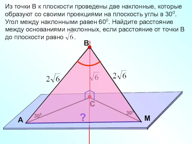 В С M А Из точки В к плоскости проведены две