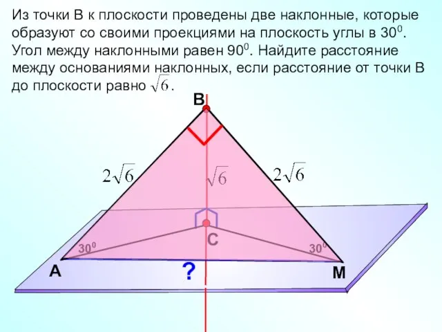 В С M А Из точки В к плоскости проведены две