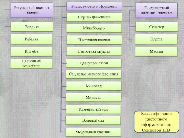 Классификация цветочного оформления по Осиповой Н.В.