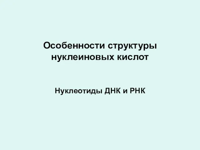 Особенности структуры нуклеиновых кислот Нуклеотиды ДНК и РНК