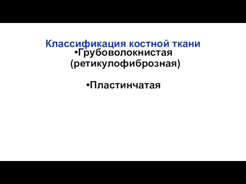 Классификация костной ткани Грубоволокнистая (ретикулофиброзная) Пластинчатая