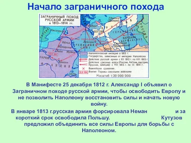 Начало заграничного похода В Манифесте 25 декабря 1812 г. Александр I