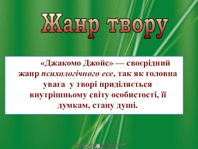 Жанр твору «Джакомо Джойс» — своєрідний жанр психологічного есе, так як