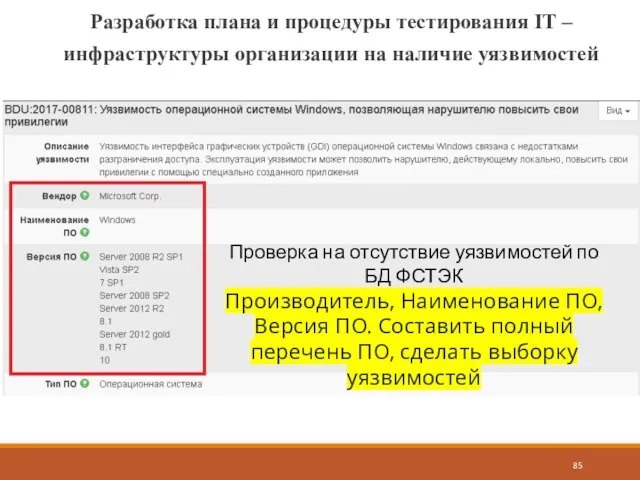 Разработка плана и процедуры тестирования IT – инфраструктуры организации на наличие