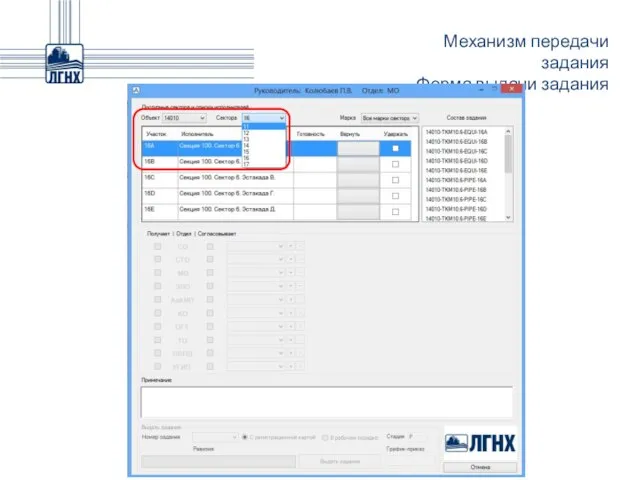 Механизм передачи задания Форма выдачи задания
