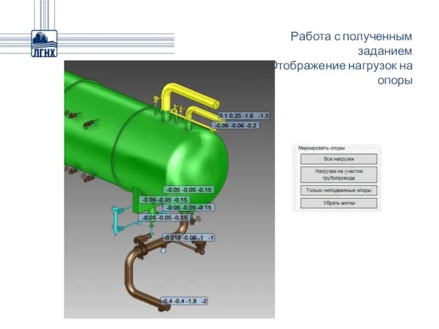 Работа с полученным заданием Отображение нагрузок на опоры