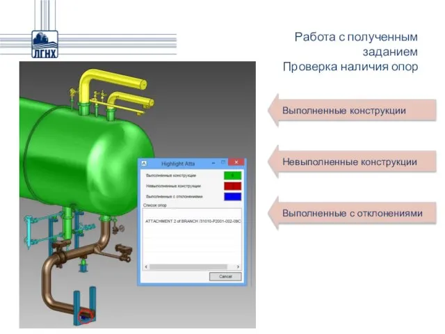 Работа с полученным заданием Проверка наличия опор Выполненные конструкции Невыполненные конструкции Выполненные с отклонениями