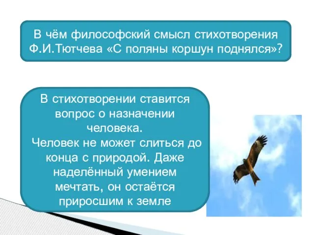 В чём философский смысл стихотворения Ф.И.Тютчева «С поляны коршун поднялся»? В