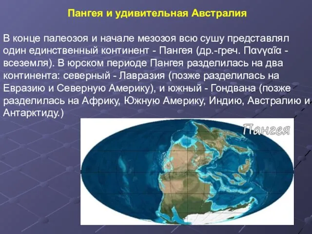 Пангея и удивительная Австралия В конце палеозоя и начале мезозоя всю