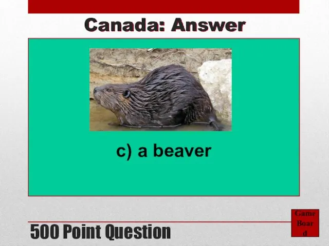 500 Point Question Game Board Canada: Answer c) a beaver