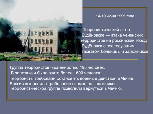 Террористический акт в Будёновске — атака чеченских террористов на российский город