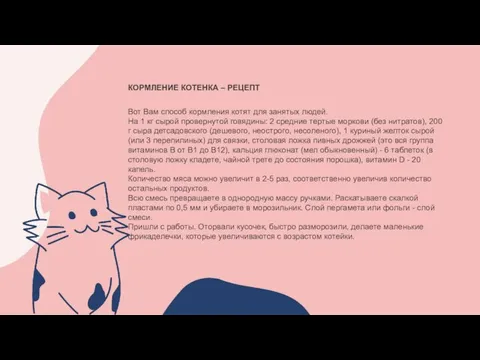 КОРМЛЕНИЕ КОТЕНКА – РЕЦЕПТ Вот Вам способ кормления котят для занятых