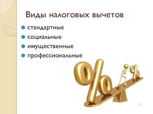 Виды налоговых вычетов стандартные социальные имущественные профессиональные