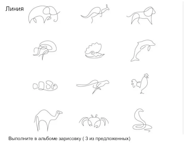 Линия Выполните в альбоме зарисовку ( 3 из предложенных)