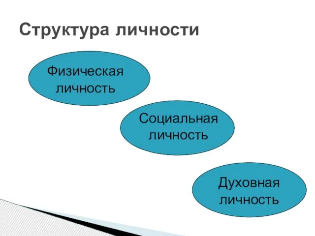 Структура личности Физическая личность Социальная личность Духовная личность