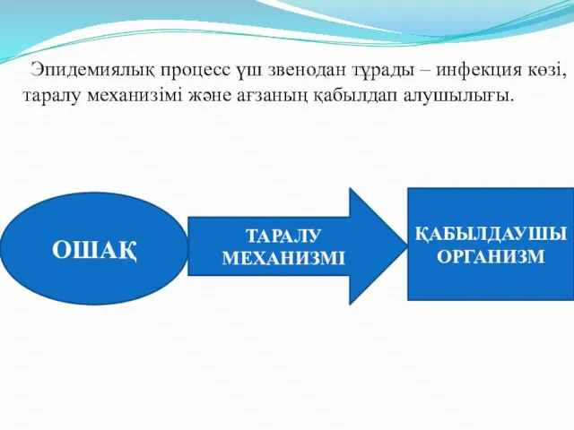 Эпидемиялық процесс үш звенодан тұрады – инфекция көзі, таралу механизімі және