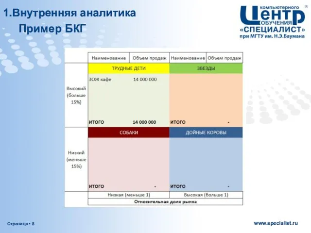 Пример БКГ 1.Внутренняя аналитика