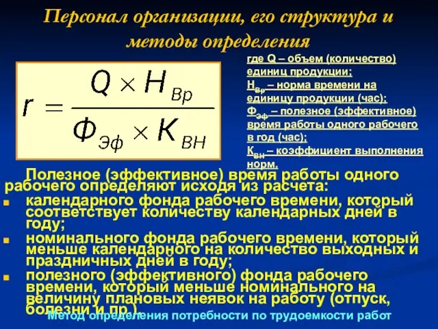 Персонал организации, его структура и методы определения Полезное (эффективное) время работы